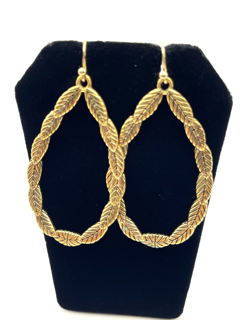 Barse Teardrop Leaf Link Earrings Gold Vermeil 925 Sterling Silver Hoop Large